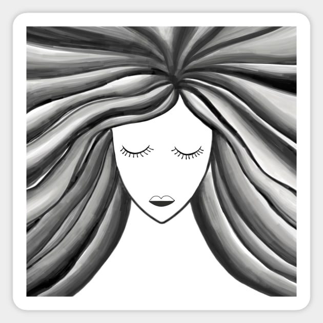 Empowered Lady in Black With Flowing Hair Sticker by Artisy Artist 